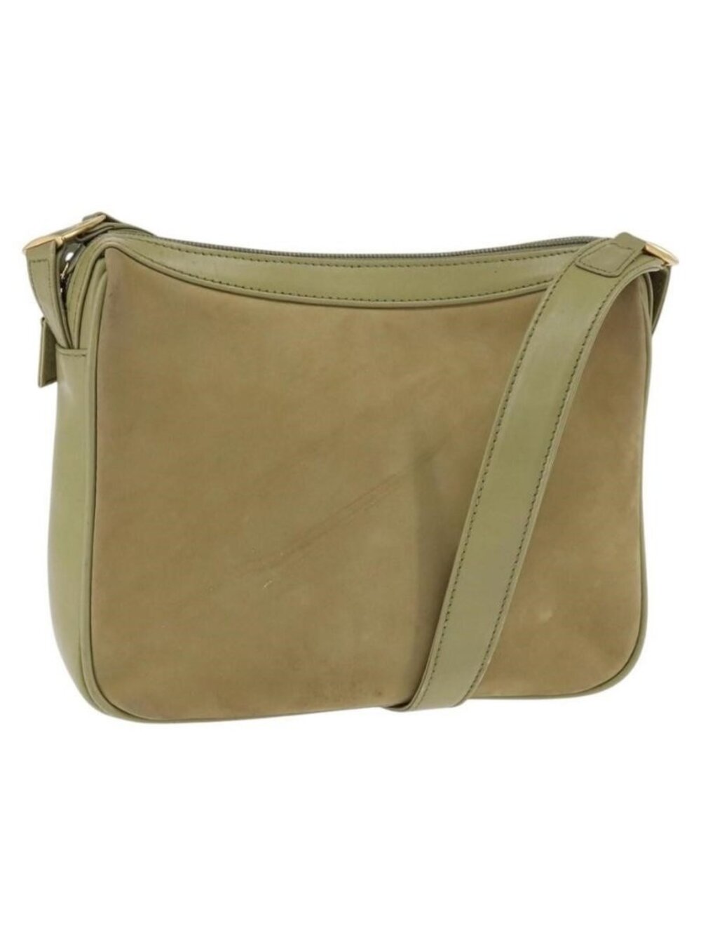 Authentic GUCCI Shoulder Bag Suede Leather Green Gold